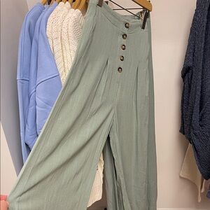 NWT Ellison wide leg Sage linen blend pants HW